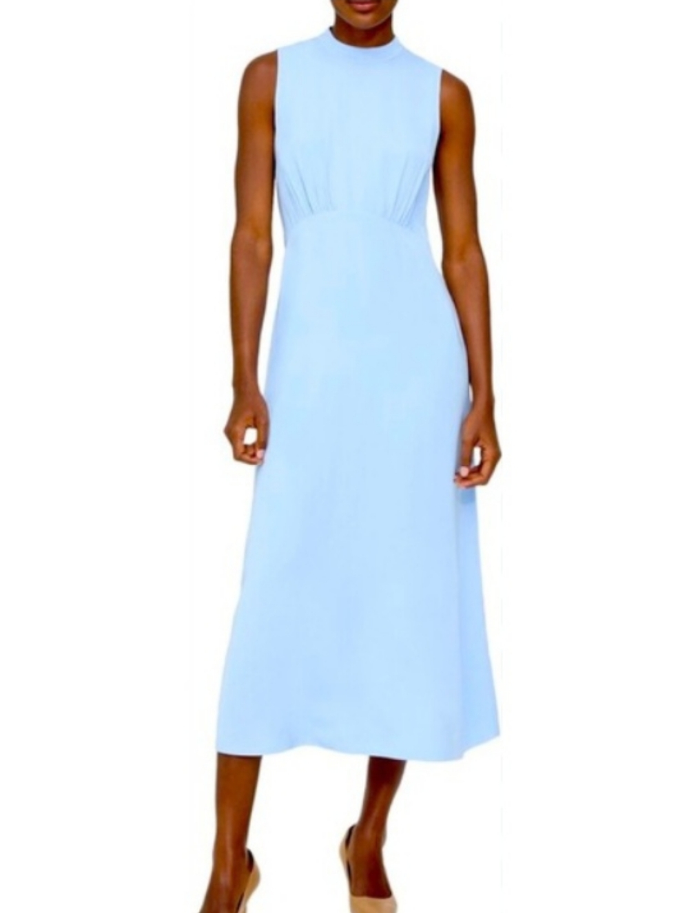 Theory Sleeveless Light Blue Mock Neck Midi Dress Size 6